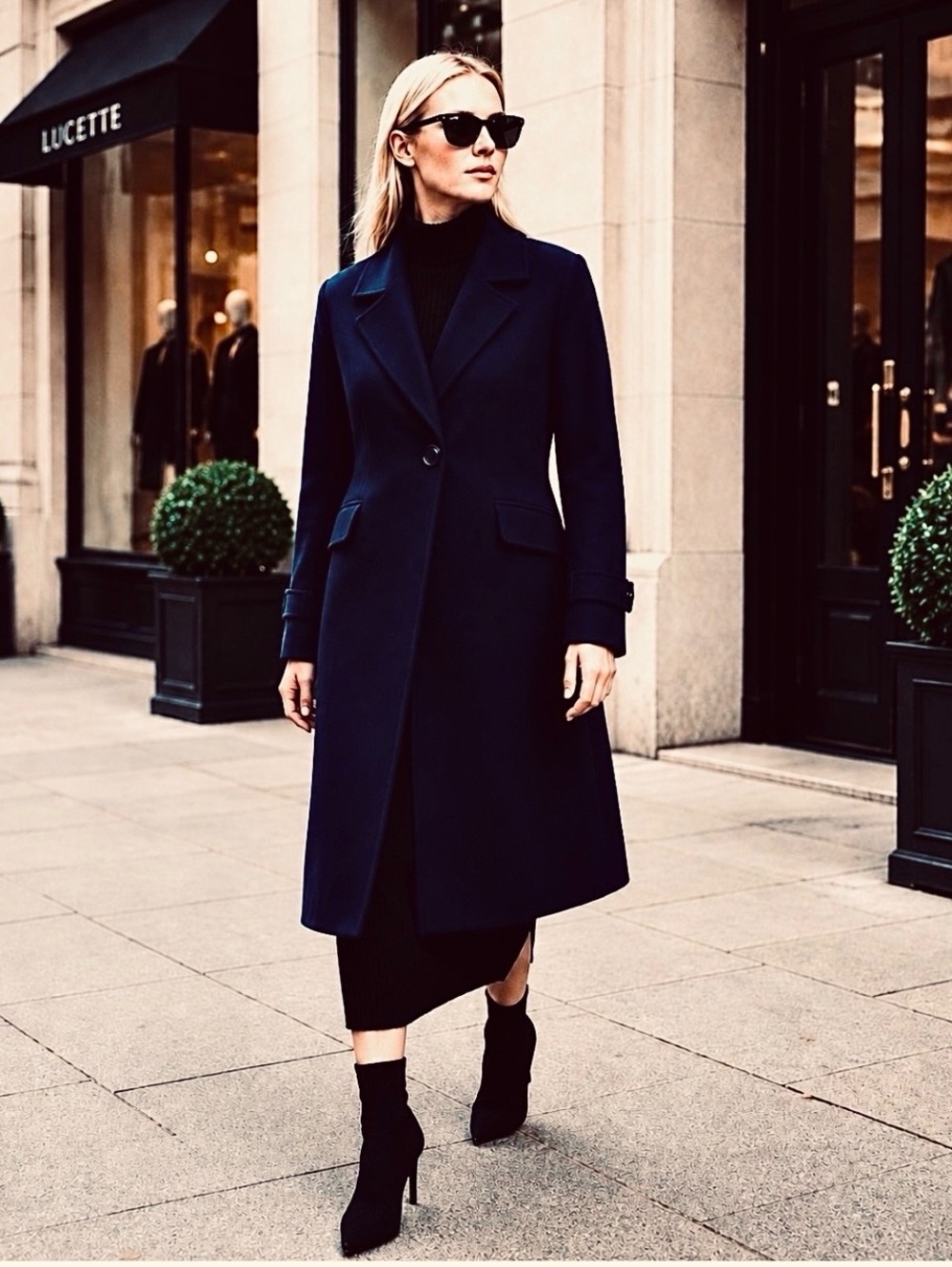 DEREK LAM Designer Single Breast Navy Wool Coat Knee Length L MSRP $895 NWT